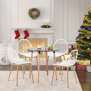 Dining Chair Plastic Seat with Sturdy Metal Legs (Set of 4) White/Natural