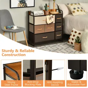 Costway 7-Drawer Dresser Tower 3-Tier Chest of Drawers Clothes Drawer Cabinet w/ Foldable Fabric Drawers & Wooden Top