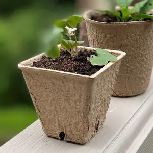 144 x 5cm Square Fibre Biodegradable Plant Pots with Seeder and 10 Watering Nozzles