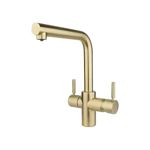 InSinkErator 3N1 Brushed Gold L Shape Instant Filtered Steaming Hot Water with Mains Hot & Cold Kitchen Mixer Tap