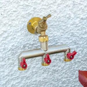 outdoor nickel plated brass garden tap splitters (3 way splitter) individual outlet valves, 3/4"bsp thread