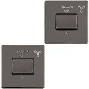 2 PACK SCREWLESS 6A Extractor Fan Isolator Switch BLACK NICKEL 3 Pole Shower