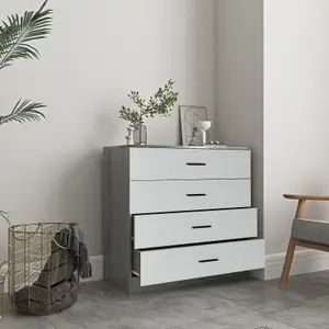 URBNLIVING Height 73cm 4 Drawer Wooden Bedroom Chest Cabinet Modern Ash Grey Carcass and Grey Drawers Wide Storage Cupboard Closet