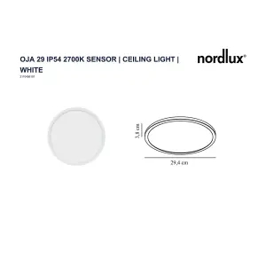 Nordlux Oja 29 IP54 2700K Sensor Ceiling Light in White