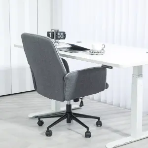 HOMCOM Office Chair Task Adjustable Height Mid Back Armrest Tilt Linen Grey