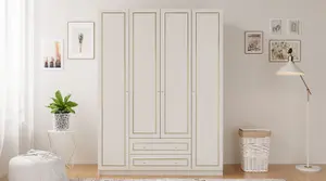 MARIE 4 Door 2 Drawer Gold White Wardrobe