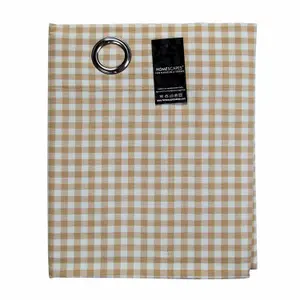 Homescapes Beige Cotton Gingham Eyelet Curtains 117 x 137 cm