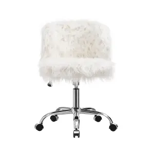 White Modern Fluffy Faux Fur Office Ergonomic Chair Height Adjustable