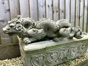 Chinese Dragon Stone Statue Outdoor Garden Ornament British Made Oriental Sculpture