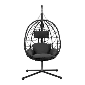 100cm W x 100cm D x 195cm H Black Hanging Chair with Stand and Dark Grey Cushion