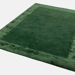 Green Bordered Wool Handmade Luxurious Modern Plain Easy to Clean Rug For Dining Room Bedroom And Living Room-160cm X 230cm