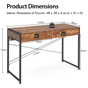 Costway Computer Desk Wooden PC Laptop Table Writing Workstation with 2 Drawers