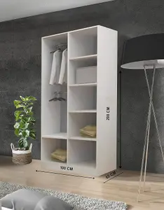 Bedroom Sliding Wardrobe with LED - Storage Space & Sleek Design comes in Width 100cm/120cm/150cm/180cm/203cm/250cm (Oak, 100cm)