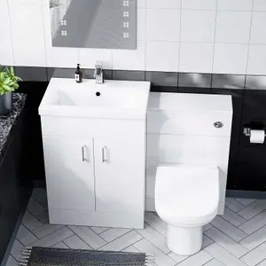 Nes Home Nanuya 600mm White Freestanding MDF Vanity Basin, WC Unit & BTW Toilet