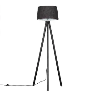 ValueLights Barbro Modern Black Wood Tripod Floor Lamp with Black Tapered Shade - Includes 6w LED GLS Bulb 3000K Warm White