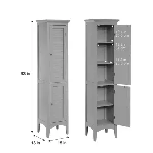 Teamson Home Tall Column Wooden Bathroom Cabinet with 2 Doors, Bathroom Storage, Grey