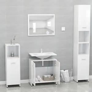 Berkfield Bathroom Furniture Set High Gloss White Engineered Wood