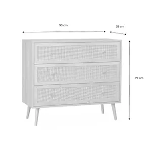 sweeek. 3-drawer chest with wood and cane effect Boheme Natural 90x39x79 cm