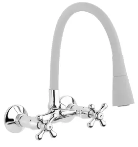 Invena Grey Flexible Spout Chrome Kitchen Tap Wallmounted Faucet Cross Heads Mixer