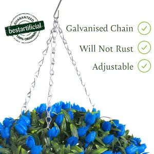 Best Artificial 28cm Blue Tulip Hanging Basket Flower Topiary Ball - Suitable for Outdoor Use - Weather & Fade Resistant