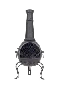 La Hacienda Murcia XL Steel Chimenea BBQ Grill  - 136cm High x 48cm Wide - Black