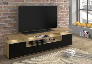 Modern Eva TV Cabinet in Oak Artisan and Black with LED W1800mm x H510mm x D420mm