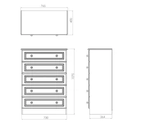 Ready assembled Matt cream oak effect 5 Drawer Chest of drawers (H)1075mm (W)765mm (D)415mm