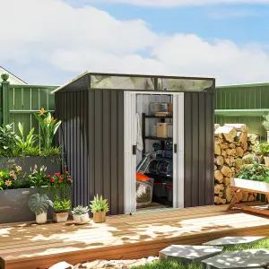 Outsunny 6.5x4FT Garden Shed Lockable Metal Tool Shed Grey