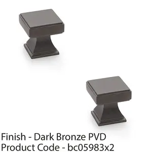 2 PACK - Chunky Square Cupboard Door Knob - 30mm - Dark Bronze Kitchen Unit Pull Handle