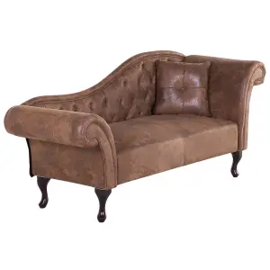 Right Hand Chaise Lounge Faux Suede Brown LATTES