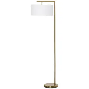 HOMCOM Floor Lamp with Linen Lampshade Round Base for Living Room Bedroom