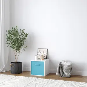 URBNLIVING 30cm Height White Wooden Shelves Cubes Storage Units With Sky Blue Drawer Insert