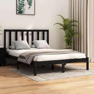 Berkfield Bed Frame Black Solid Wood Pine 140x190 cm