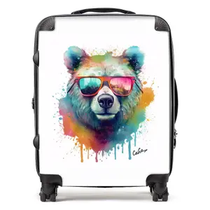 Splashart Colourful Bear In Glasses Suitcase - Large