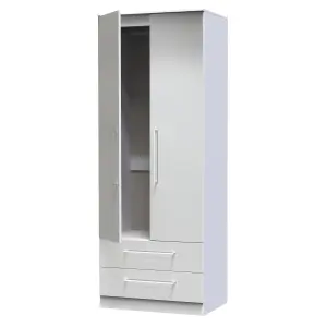 Chester 2 Door 2 Drawer Wardrobe in Uniform Grey Gloss & White (Ready Assembled)