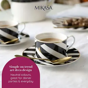 Mikasa Luxe Deco Geometric Stripe Set of 2 200ml Teacups & Saucers