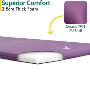 Single Pillow Camping Mat Self Inflating Inflatable Roll Mattress With Bag Purple Trail