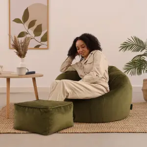 icon Aurora Classic Velvet Bean Bag Chair & Pouffe Olive Green Bean Bag Chair