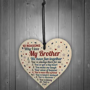 Red Ocean 10 Reasons Why I Love My Brother Wooden Hanging Heart Sign Brother Birthday Gifts From Sister