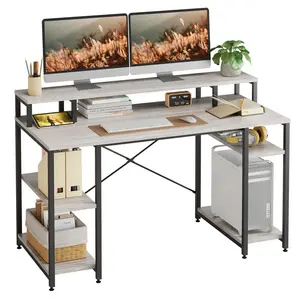 Kinslee 55inch Computer Desk, Office Work Desk with Monitor Stand White Wash