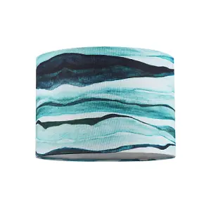 Sea Waves Drum Lamp Shade in Teal Duck Egg and Navy Blue - 25cm Linen Fabric