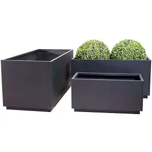 Primrose Large Black Garden Zinc Galvanised Kick-Bottom Trough Planter 100cm