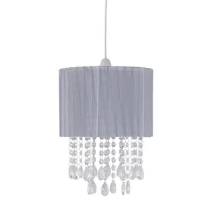 First Choice Lighting Set of 2 Voile 25cm Jewelled Grey Ribbon Pendant Shades