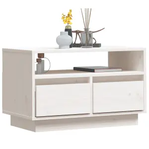 Berkfield TV Cabinet White 60x35x37 cm Solid Wood Pine