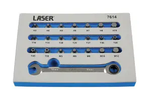 Laser Tools 7614 22pc Low Profile Bit Set Mixed Profile with Ratchet Driver