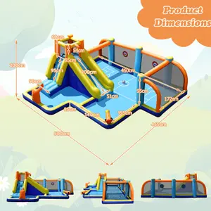 Costway Giant Soccer-Themed Inflatable Bouncer Backyard Wet Dry Combo Slide Jump House