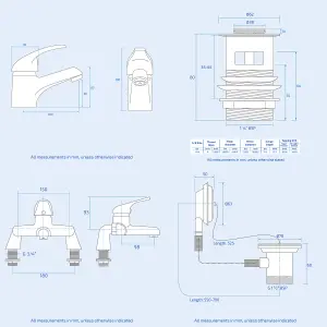 Nes Home Bath Suite 1700mm Bath, 550mm White Basin Vanity, Toilet, Taps & Wastes