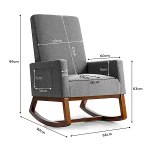 Costway Modern Rocking Chair Upholstered Fabric Leisure Armchair with Rubber Wood Base