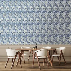 Hoopla Walls Chrysanthemum  Indigo Blue Smooth Matt Wallpaper