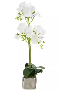 Fiori White Orchid Plant in Rectangular Pot Artificial Plant Foliage